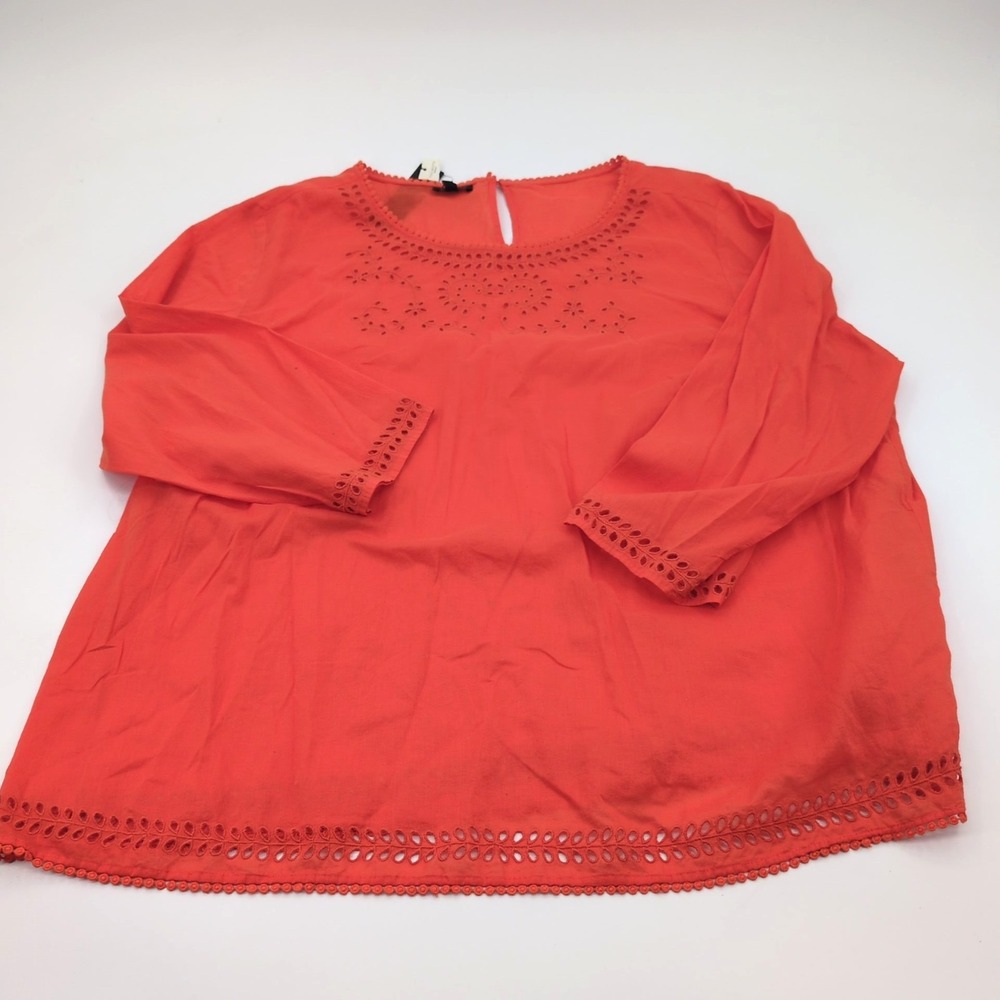 NWT Talbots 3X Tunic Top Blouse Coral Orange Eyelet Embroidered 3/4 Sleeve Plus
